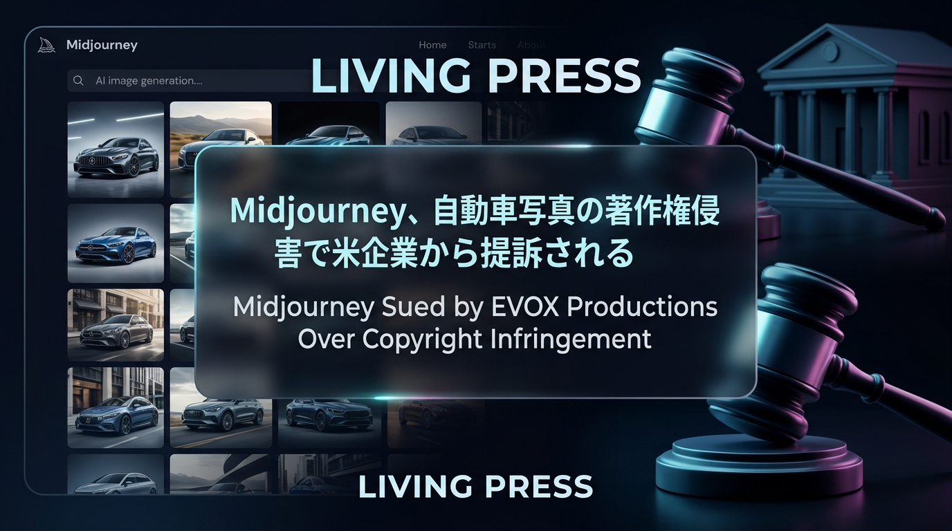 Midjourney、自動車写真の著作権侵害で米企業から提訴される