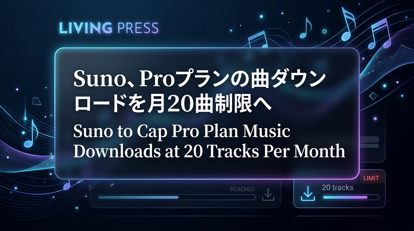 Suno、Proプランの曲ダウンロードを月20曲制限へ